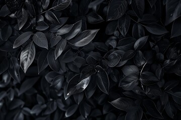 black leaves with rain drops - obrazy, fototapety, plakaty