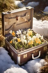 summer mood. original decoration for the garden, a suitcase with flowers