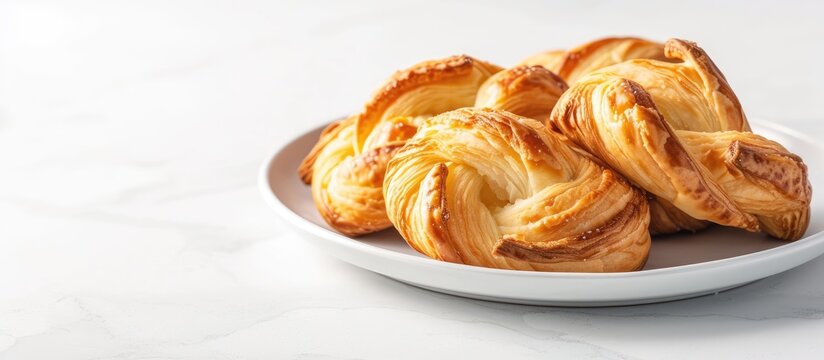 Close up of a quesito cream cheese filled pastry twist from Latin America on a plate. with copy space image. Place for adding text or design