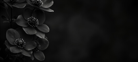 dark flowers on a dark background with copy space