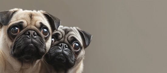 Couple of confused pugs. with copy space image. Place for adding text or design
