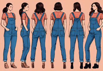 Fototapeta na wymiar Jeans jumpsuit for teenage girls.