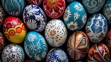 Easter eggs painted in traditional style with floral patterns