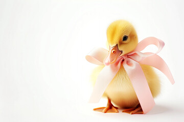 Cute duckling baby with bow, day without meat - 743994144
