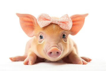 Cute pig baby with bow, day without meat - 743994145