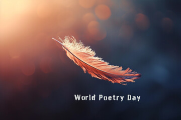 Feather flying on abstract background, World Poetry Day