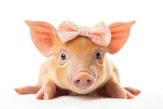 Cute pig baby with bow, day without meat