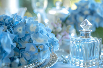 Perfume bottle with blue hortensia flowers - 743994300
