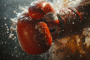 Capturing the Impact: Close-up of Boxing Gloves Colliding with Power and Intensity. Concept Boxing Gloves, Power, Intensity, Close-up, Impact