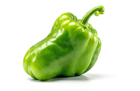Fresh green bell pepper on white background.