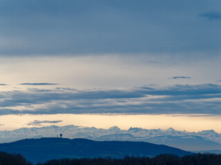 Overcast  morning sky, from Oingt (Beaujolais, France) looking east towards the distant Alps