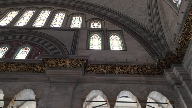 Panning the upper interior and ceiling of Nuruosmaniye Mosque