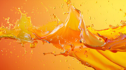Fresh orange splash wave on a yellow  background, Orange Liquid Splashing fall drop on Orange  on...