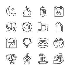 Islamic and ramadan line icon set vector image