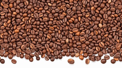Naklejka premium Scattered coffee beans white background top view arabica fresh roasted minimalist concept