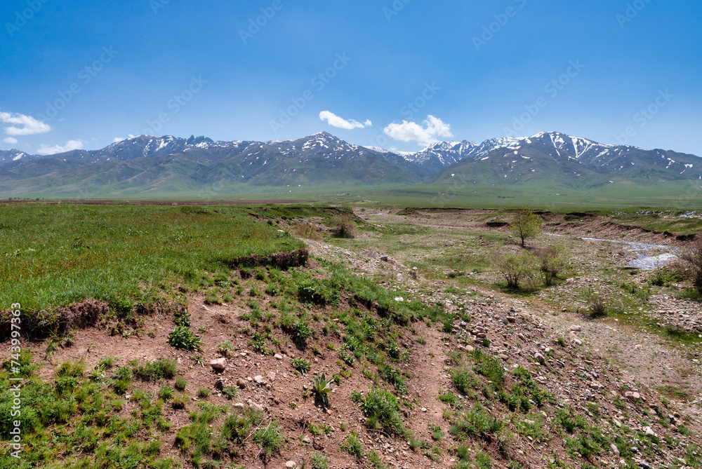 Sticker landscape with clouds