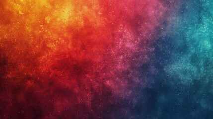 Space-themed background with stars and sky colored in Cyan, Purple, and Orange. Space scene, Noise grain colorfully. Created with Generative AI.