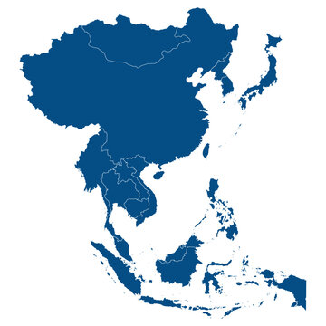 Asia country Map. Map of Asia in blue color. 