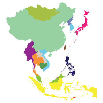 Asia country Map. Map of Asia in multicolor. 