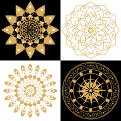 A set of mandalas golden black and white background for element of invitation, vintage decorate element.