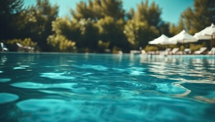 Fototapeta na wymiar pool background, blue pool water, sunny day, blue water background, blue water surface