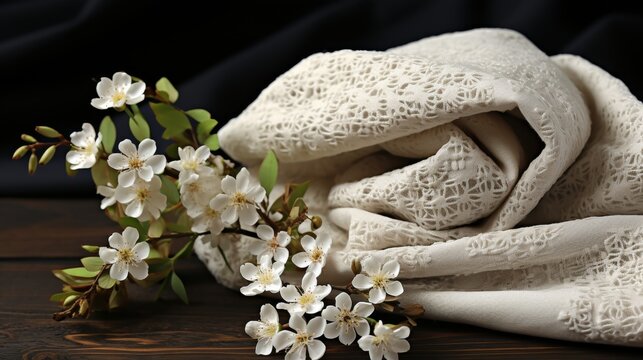 Close-up of beautiful yet allergenic flowers with a conveniently placed handkerchief nearby