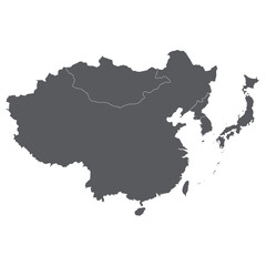 East Asia country Map. Map of East Asia in grey color. 