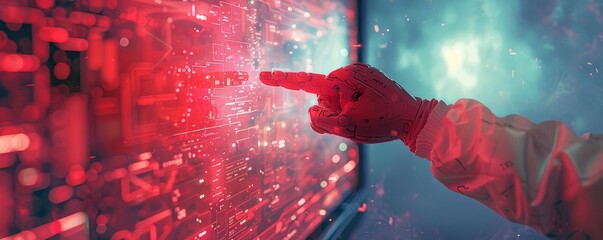 A maroon robot hand points at a red screenshot, revealing the digital world it controls with precision and power