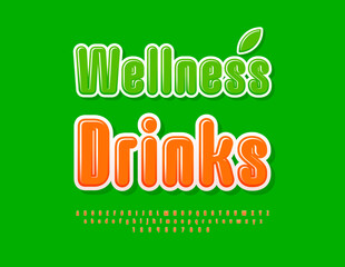 Vector healthy concept Wellness Drinks. Green modern Font. Unique Alphabet Letters and Number set