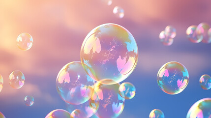 Naklejka premium Rainbow colored soap bubbles on multicolored background