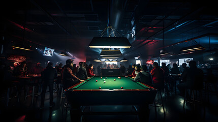 A sleek and modern pool hall