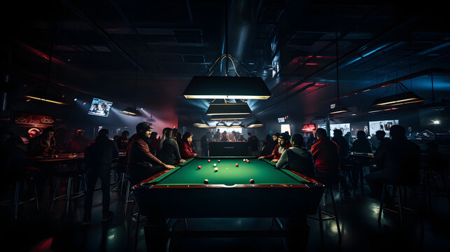 A sleek and modern pool hall