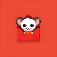 Chibi Mouse on Red Envelope: Cartoon Isolated Illustration