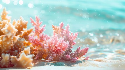 images featuring vibrant corals on a sandy beach.