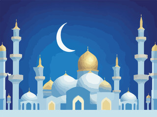 Ramadan Kareem vector background with mosques and minarets to the holiday Mubarak. Generative AI