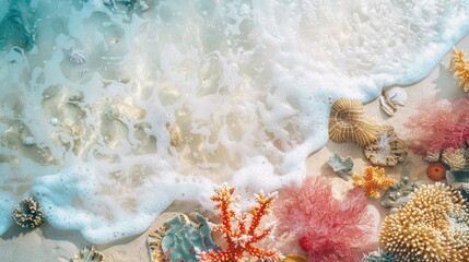images featuring vibrant corals on a sandy beach.
