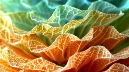 Fototapeten Highly Detailed stacked Leaf Macro Wallpaper in Orange and Green Tones.  © Manuel