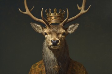 king deer in his crown being so serious and self proud