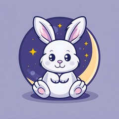 Moon Bunny: Charming Rabbit Cartoon Vector Icon for Nature Lovers! Premium Isolated Illustration