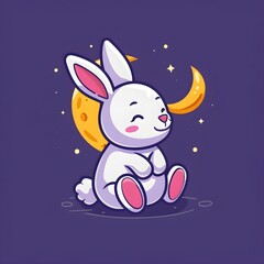 Obraz na płótnie Canvas Adorable Rabbit with Moon: Cartoon Vector Illustration