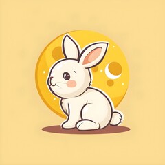 Moonlit Bunny: Adorable Rabbit Cartoon Vector Icon, Perfect for Nature Enthusiasts