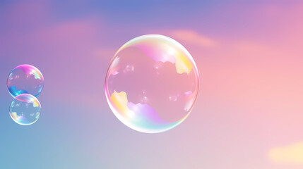 Rainbow colored soap bubbles on multicolored background