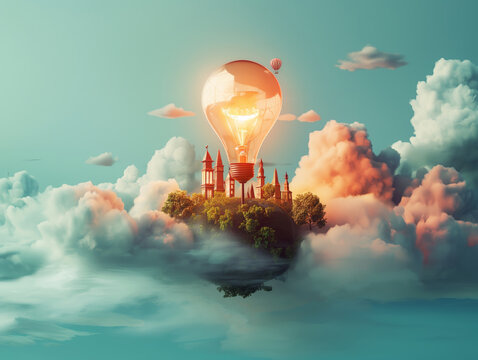 Light Bulb above Castle Bringing Entrepreneurial Dreams to Life