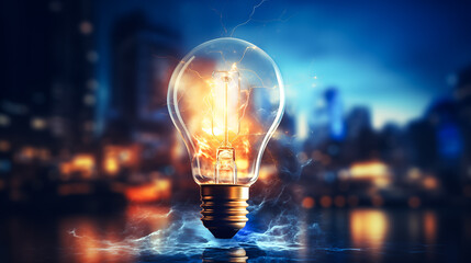 Bright Ideas. Light bulb glowing in the dark. A light bulb with a glowing brain inside, representing creativity and intelligence. Can be used to illustrate ideas, innovation, and brainstorming concept - obrazy, fototapety, plakaty