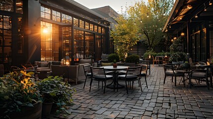 Fototapeta premium A beautiful outdoor patio during sunset.