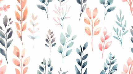 Fototapeta premium Stylized plant and leaves background pattern