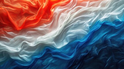 Abstract digital background or texture design of dutch flag colors, Netherland Holland national country symbol illustration wavy silk fabric background - obrazy, fototapety, plakaty