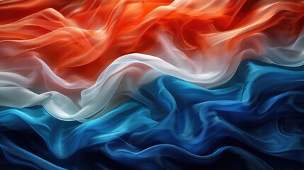 Obraz premium Abstract digital background or texture design of dutch flag colors, Netherland Holland national country symbol illustration wavy silk fabric background