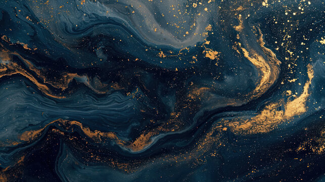 Abstract dark blue background with golden decoration as wallpaper illustration	
