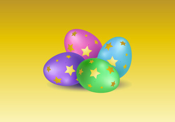 Huevos de Pascua de colores y adornados con estrellas. Semana Santa - obrazy, fototapety, plakaty